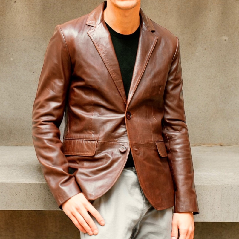 Russell herrskinnblazer - Cognac mjukt lammskinn - Freja Skind
