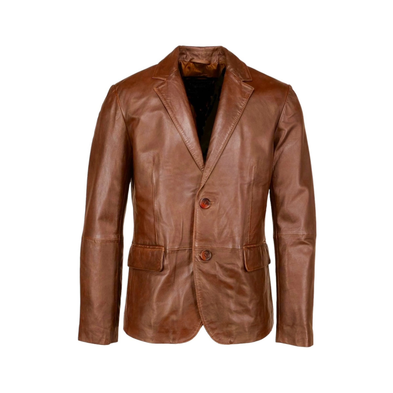 Russell herrskinnblazer - Cognac mjukt lammskinn - Freja Skind