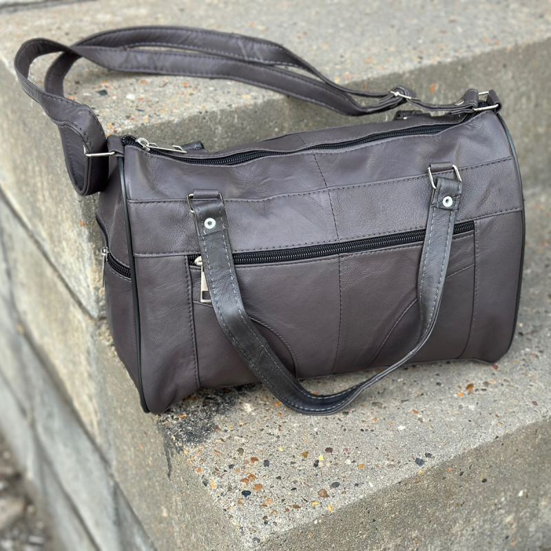 Grå Anja skuldertaske i blød lammeskind - Freja skind