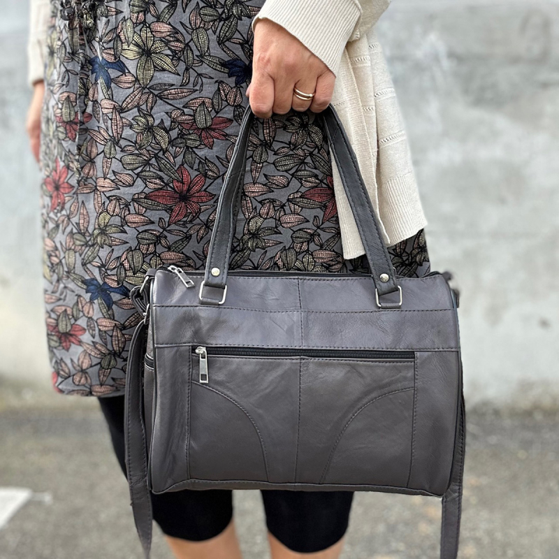 Grå Anja skuldertaske i blød lammeskind - Freja skind