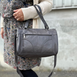 Grå Anja skuldertaske i blød lammeskind - Freja skind