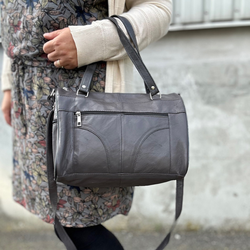 Grå Anja skuldertaske i blød lammeskind - Freja skind