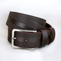 Silverstone herrebælte med præget mønster - brun kernelæder - Freja skind