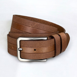 Silverstone herrebælte med præget mønster - cognac kernelæder - Freja skind
