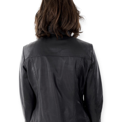 Sort dame skindjakke i sporty design - Blød skind - Freja skind