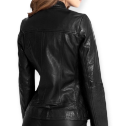 Sort dame skindjakke i sporty design - Blød skind - Freja skind