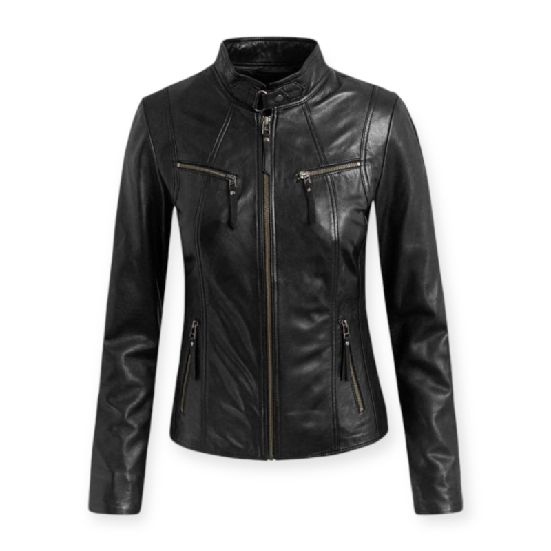 Sort dame skindjakke i sporty design - Blød skind - Freja skind