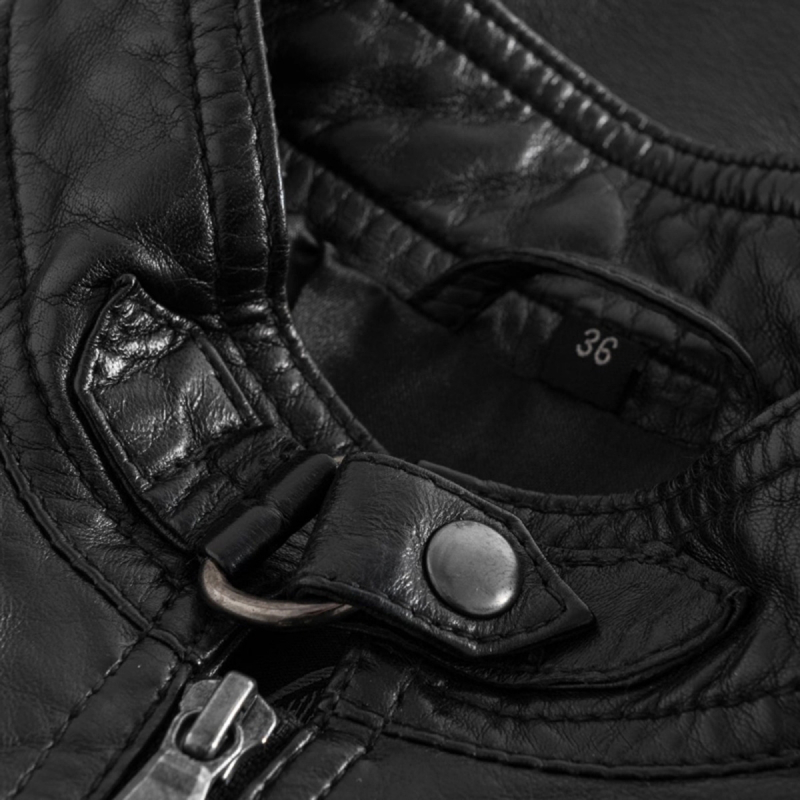 Sort dame skindjakke i sporty design - Blød skind - Freja skind