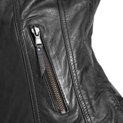 Sort dame skindjakke i sporty design - Blød skind - Freja skind