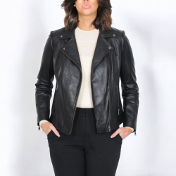 sort plus size dame bikerjakke - blød skind - Freja skind