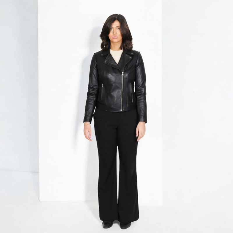 sort plus size dame bikerjakke - blød skind - Freja skind