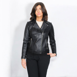 sort plus size dame bikerjakke - blød skind - Freja skind