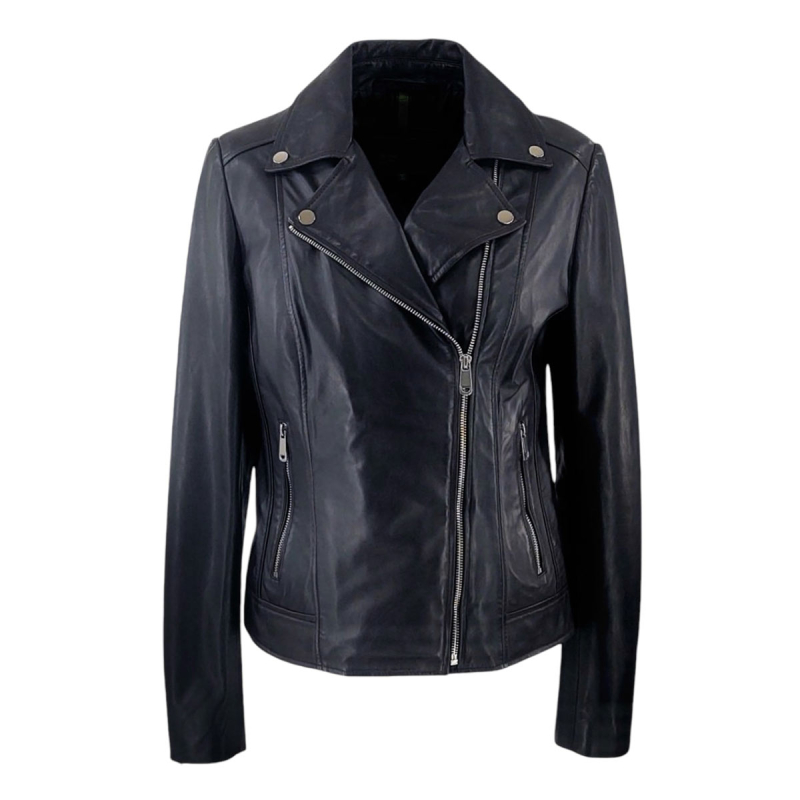 sort plus size dame bikerjakke - blød skind - Freja skind