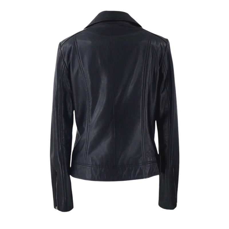 sort plus size dame bikerjakke - blød skind - Freja skind