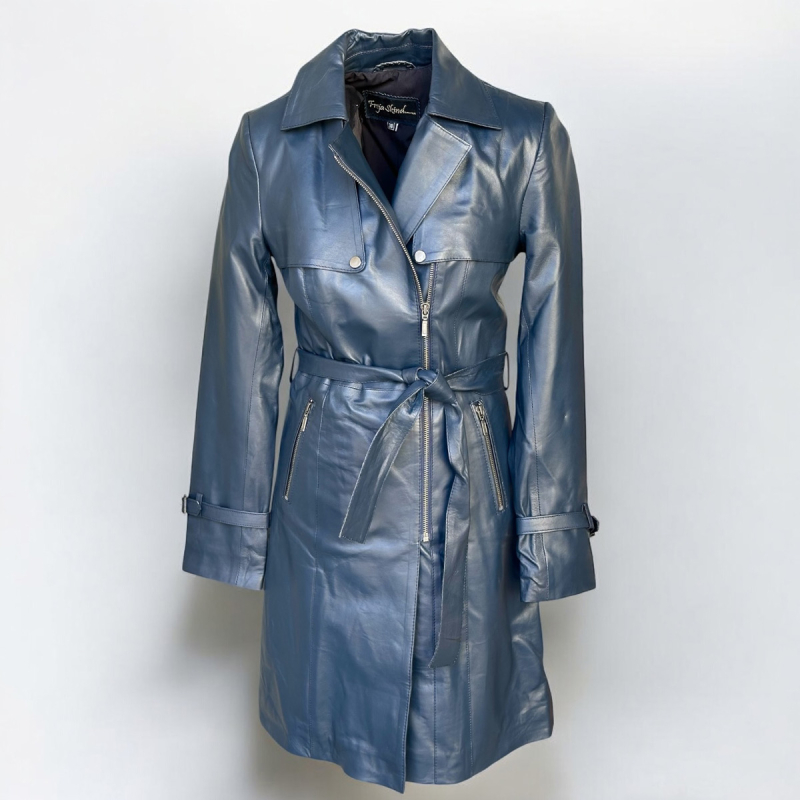 Blå trenchcoat dame - Blød lammeskind - Freja skind