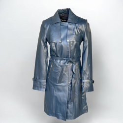 Blå trenchcoat dame - Blød lammeskind - Freja skind