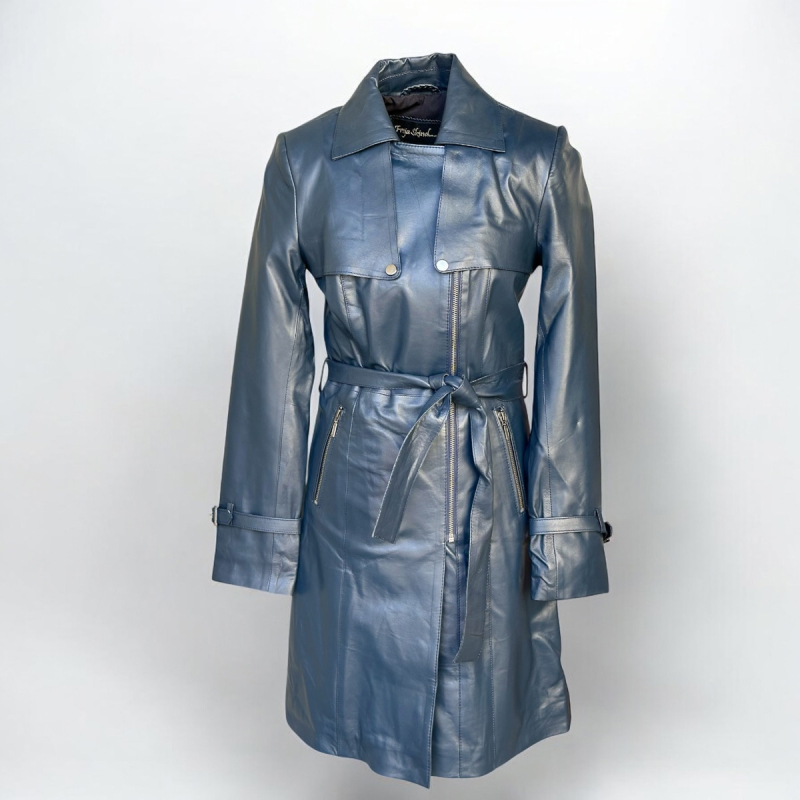 Blå trenchcoat dame - Blød lammeskind - Freja skind