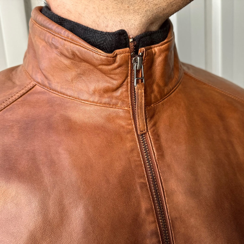 John herre skindjakke i blød cognac lammeskind - Freja skind