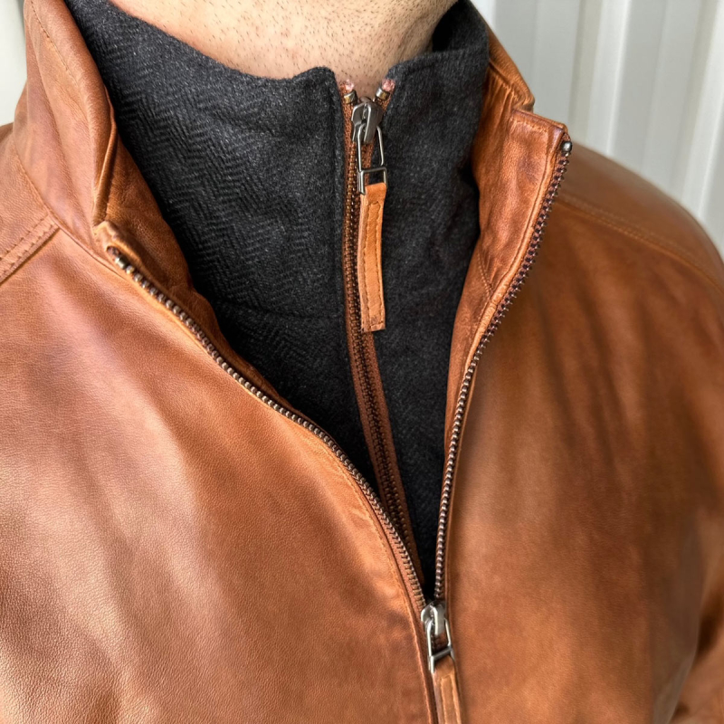 John Skinnjacka mellanfodrad - Cognac skinn - Herr - Freja Skind
