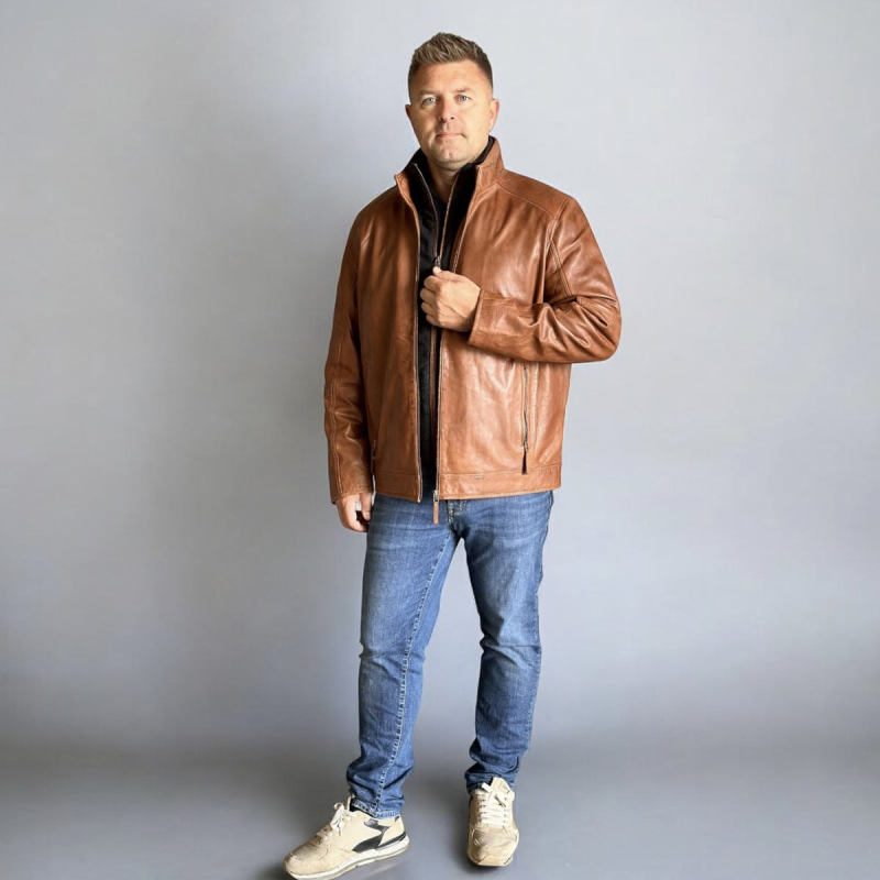 John Skinnjacka mellanfodrad - Cognac skinn - Herr - Freja Skind