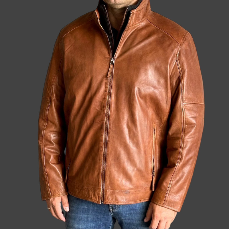 John herre skindjakke i blød cognac lammeskind - Freja skind