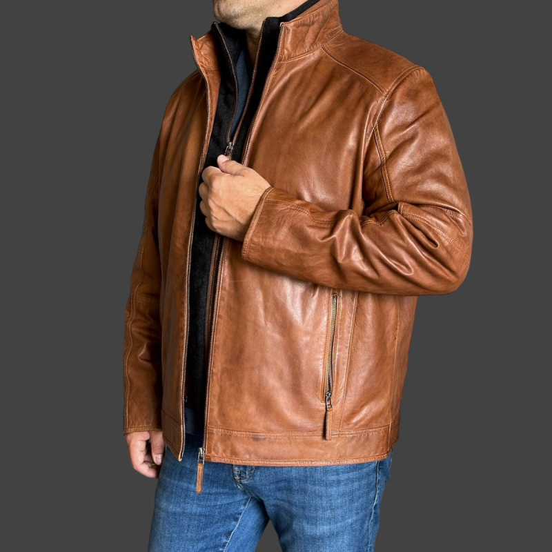 John herre skindjakke i blød cognac lammeskind - Freja skind