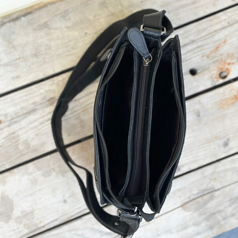 Else skuldertaske i sort læder - 3 rum - Leather design - UR 1138 - Freja skind