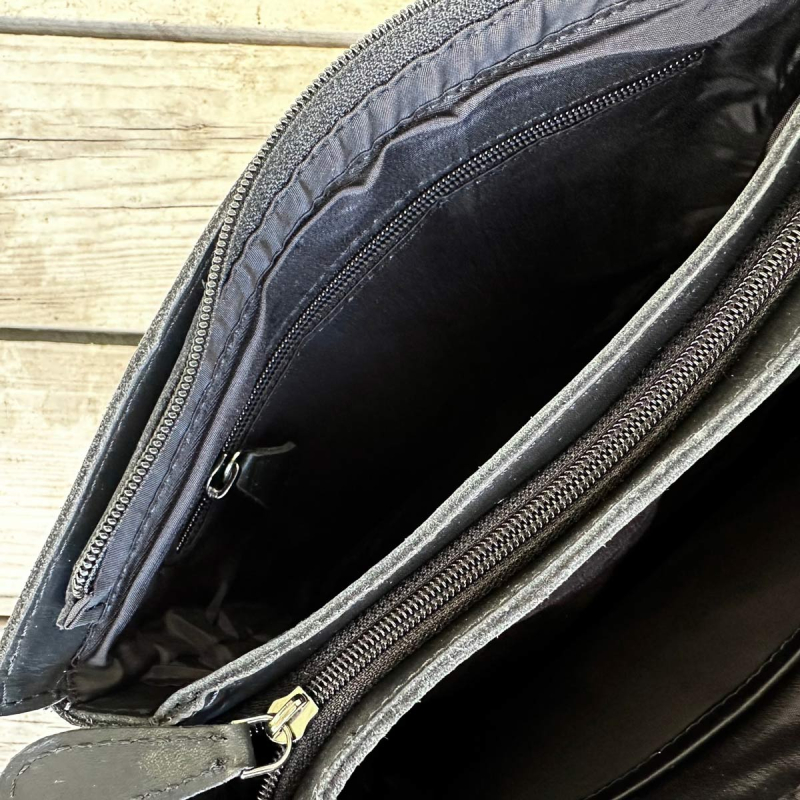 Else skuldertaske i sort læder - 3 rum - Leather design - UR 1138 - Freja skind