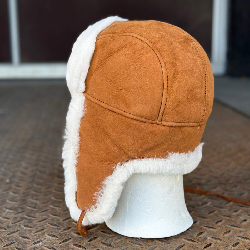 cognac Ushanka pelshue i rulam - Freja skind