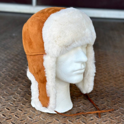 cognac Ushanka pelshue i rulam - Freja skind
