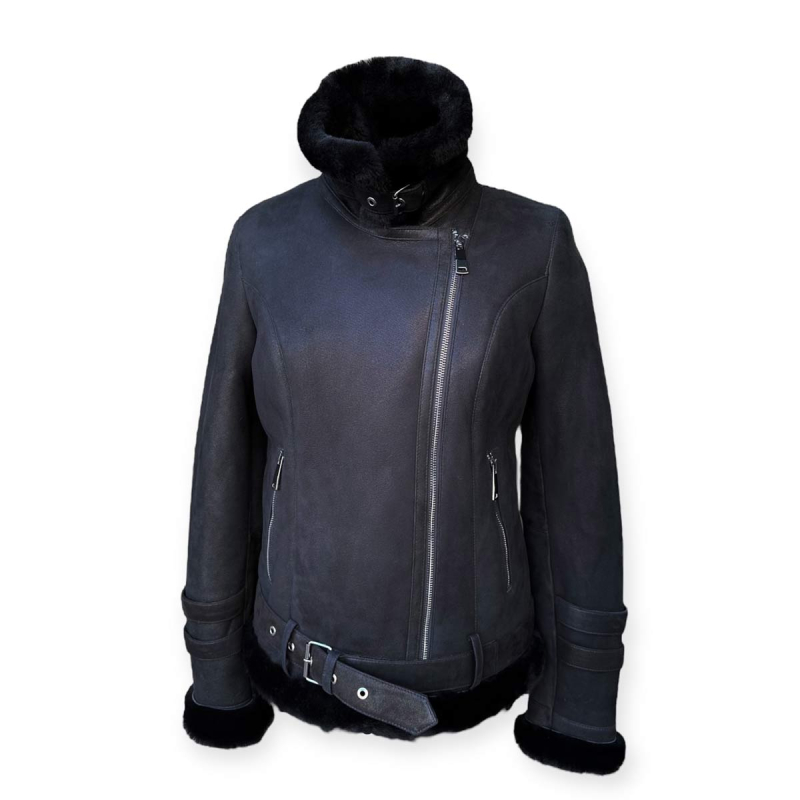 Kort sort dame rulamsjakke - Unik fra Freja skind.