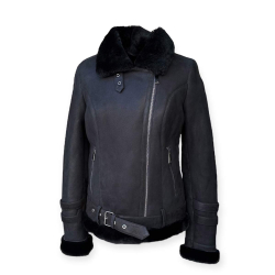 Kort sort dame rulamsjakke - Unik fra Freja skind.