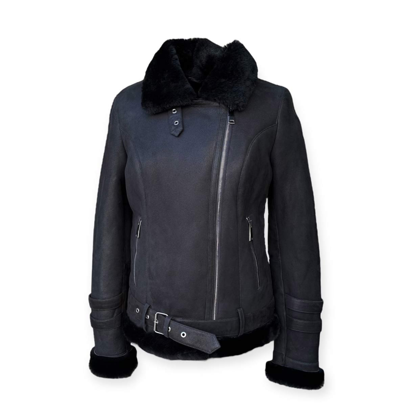 Kort sort dame rulamsjakke - Unik fra Freja skind.