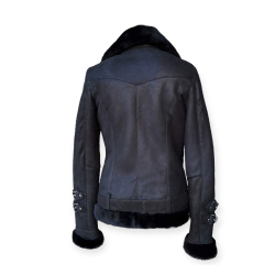 Kort sort dame rulamsjakke - Unik fra Freja skind.