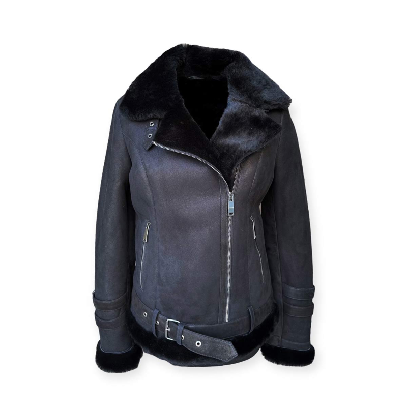 Kort sort dame rulamsjakke - Unik fra Freja skind.