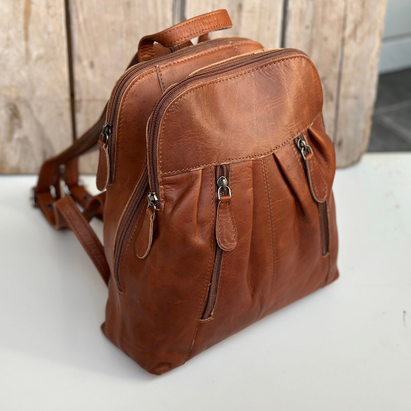 Camilla Läder ryggsäck - tre delad - Naturfärgad - Leather design