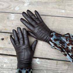 Nancy damehandske i blød brun skind med uldfoer - Natures collection