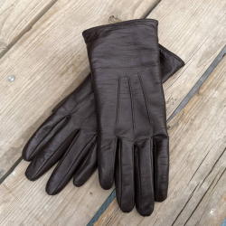 Nancy damehandske i blød brun skind med uldfoer - Natures collection