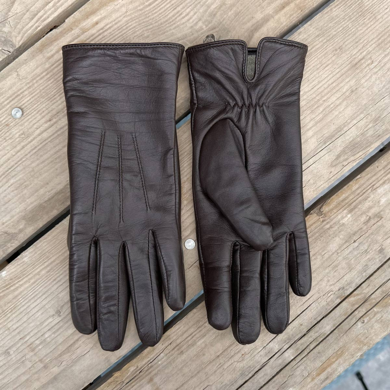 Nancy damehandske i blød brun skind med uldfoer - Natures collection