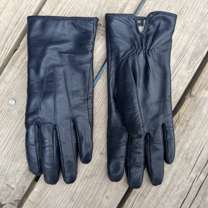 Nancy damehandske i blød navy blå skind med uldfoer - Natures collection