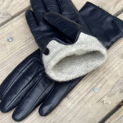 Nancy damehandske i blød navy blå skind med uldfoer - Natures collection