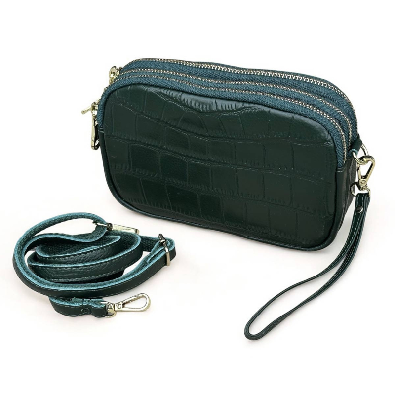 Beatrice crossbody-väska och clutch - Grön crocopräglad skinn