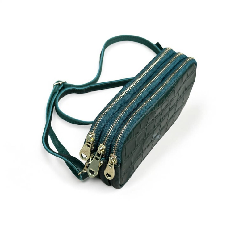 Beatrice crossbody-väska och clutch - Grön crocopräglad skinn