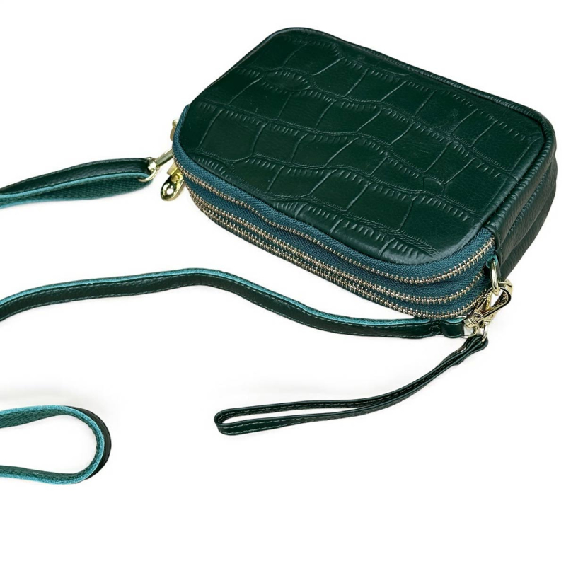 Beatrice crossbody-väska och clutch - Grön crocopräglad skinn