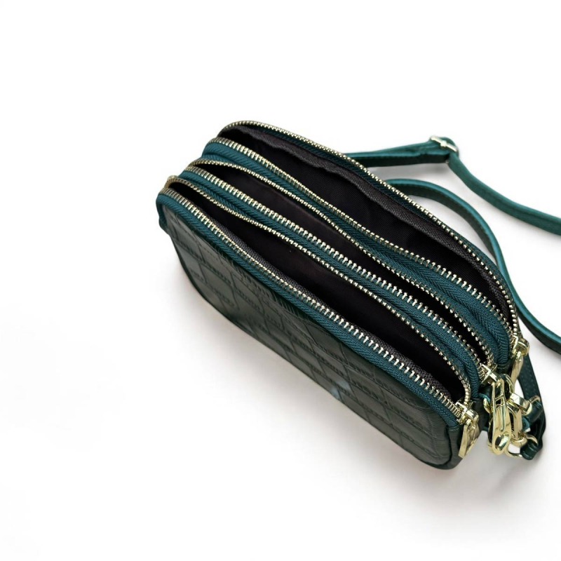 Beatrice crossbody-väska och clutch - Grön crocopräglad skinn