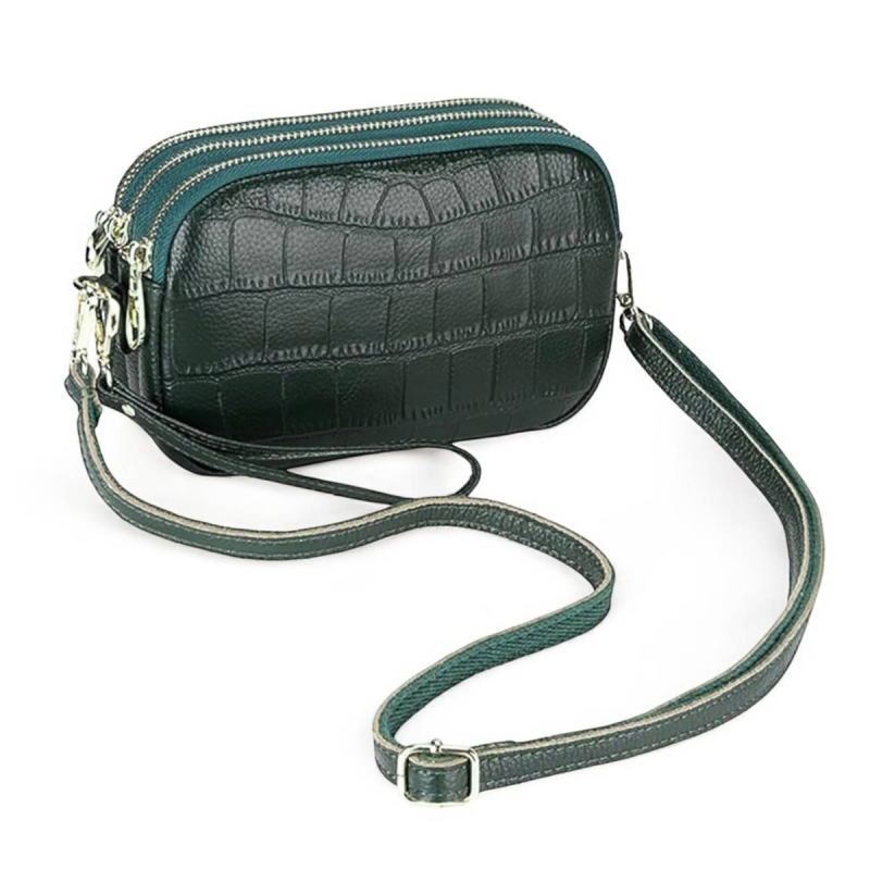 Beatrice crossbody-väska och clutch - Grön crocopräglad skinn