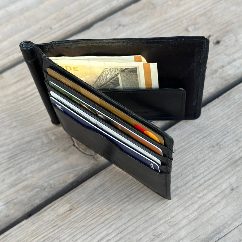 Clyde kortholder med pengeclips - Blød sort skind - Freja skind