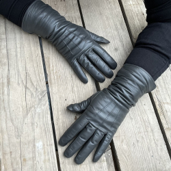 Lang dame skindhandske - grå lammeskind - Natures collection - NCF3003