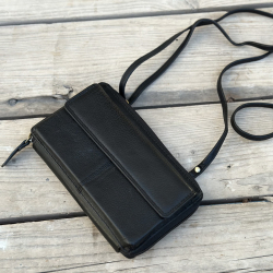 Rita mobiltaske i sort skind - Freja skind
