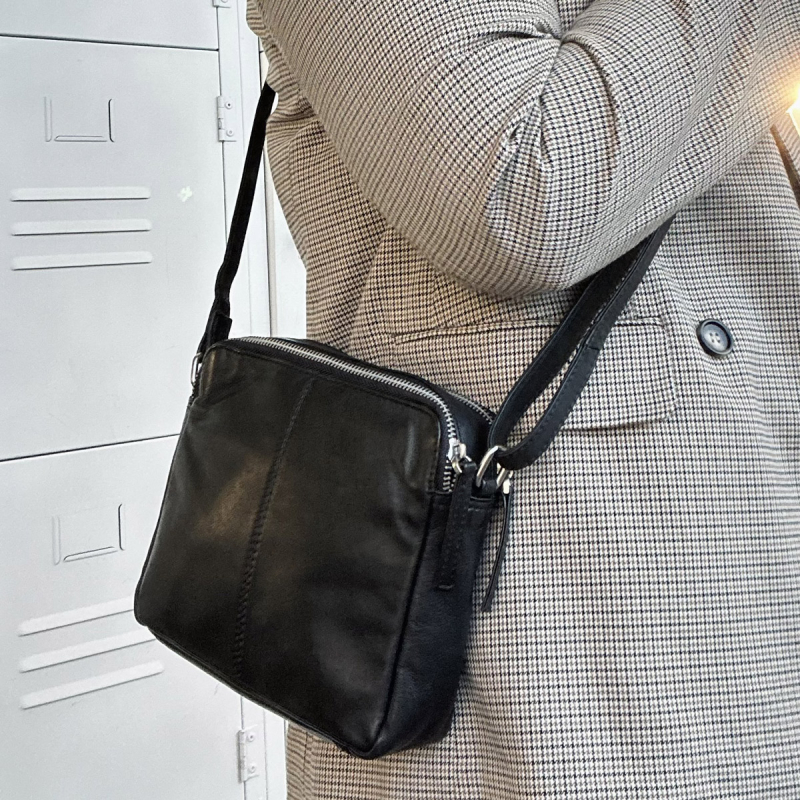 Sort Abild skindtaske - Montana - Freja skind